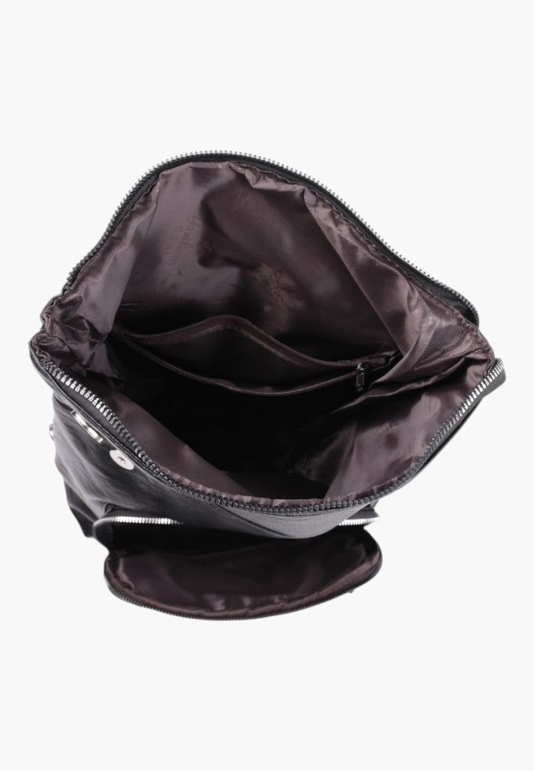 Falio urban women's backpack made of black eco-leather with an open main compartment and interior zippered pocket