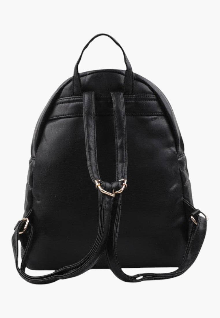 Falio black urban backpack made of eco-leather with adjustable straps and zipper closure, back view