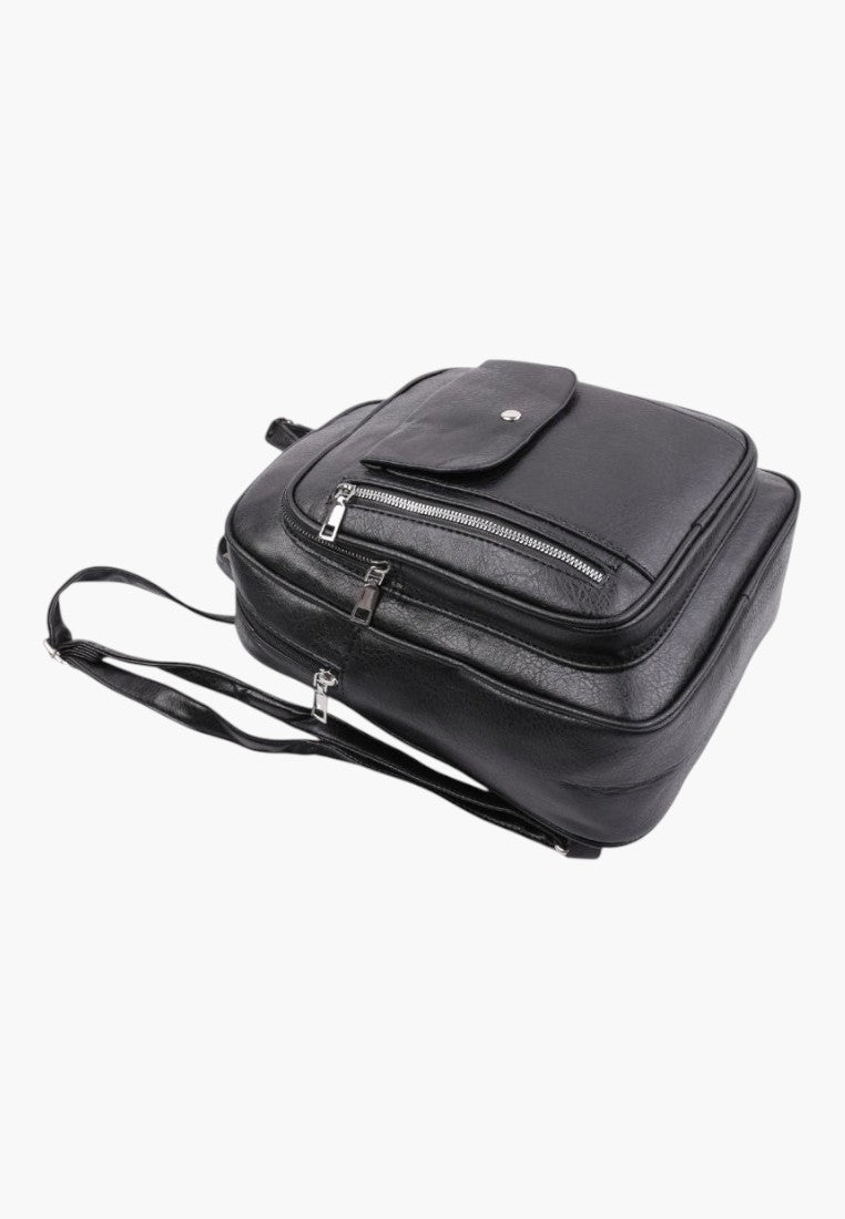 Falio black urban women's backpack made of eco-leather with multiple zippered pockets and A4 capacity