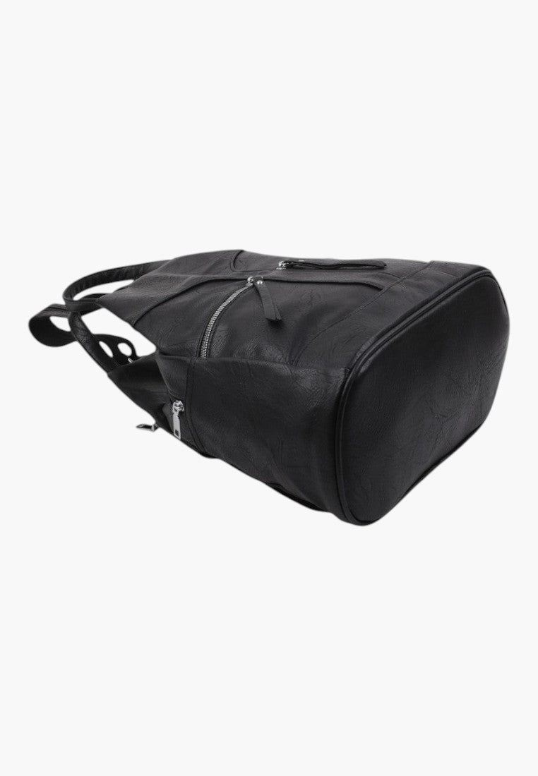 Falio small black urban backpack made of eco-leather with multiple zippered compartments for daily use