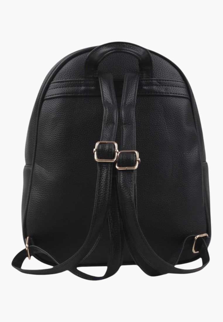 Falio black urban backpack made of eco-leather with adjustable straps, shown from the back view.