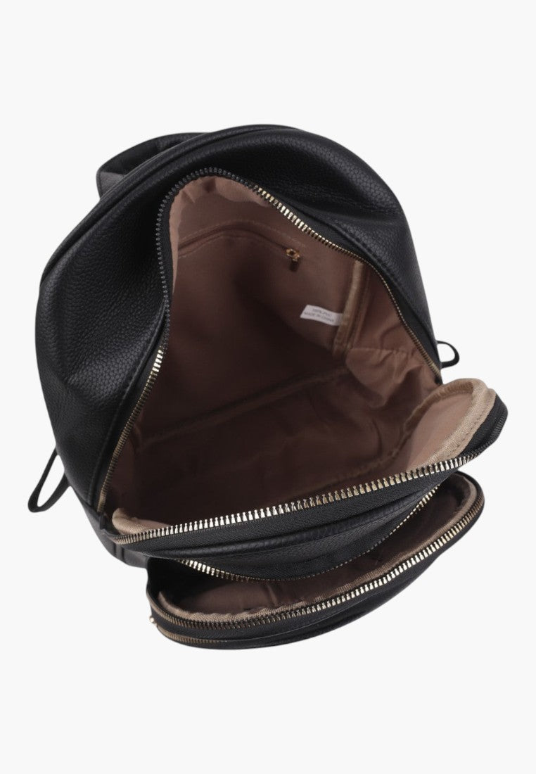 Falio black urban backpack made of eco-leather with multiple zippered compartments and a spacious interior