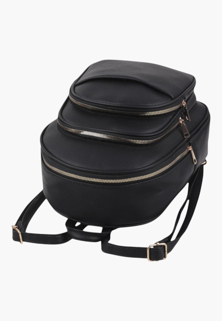 Falio black urban backpack made of eco-leather with multiple zippered compartments and adjustable straps