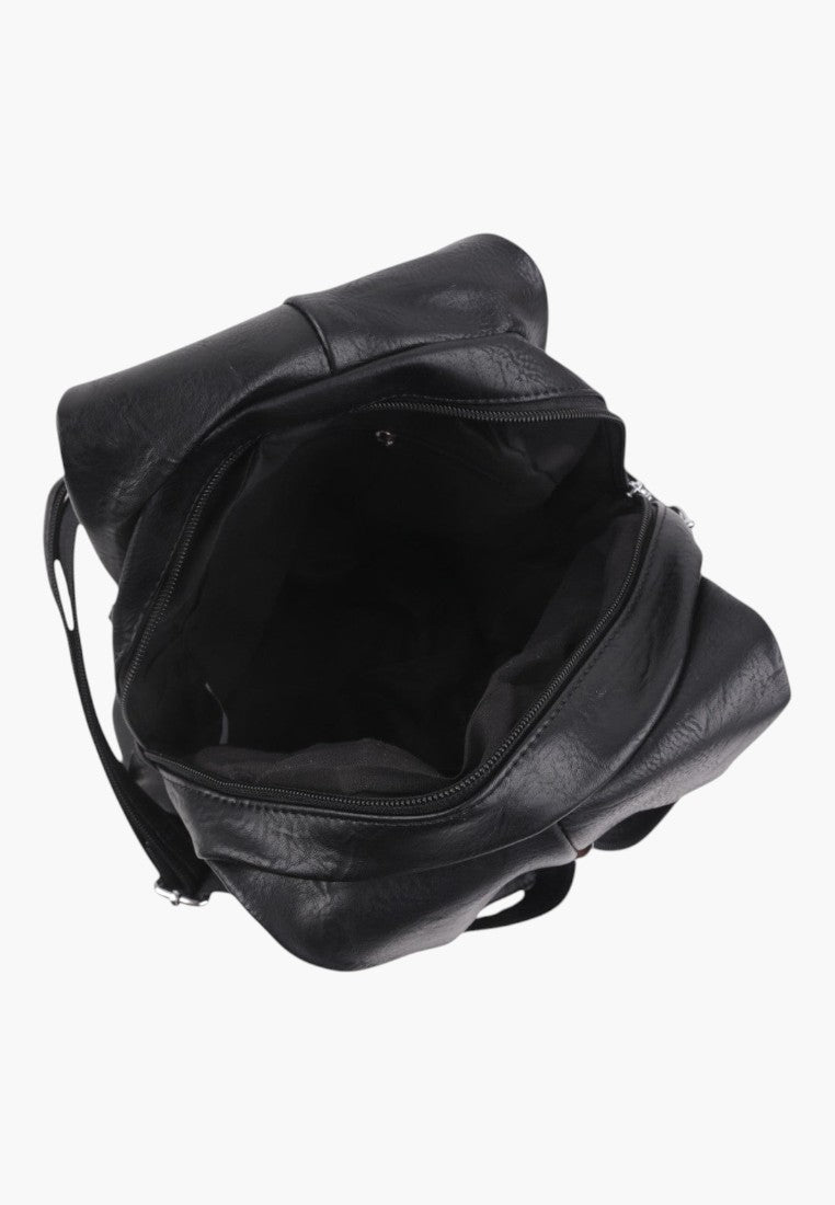 Falio black faux leather urban backpack with a spacious main compartment and secure zipper closure
