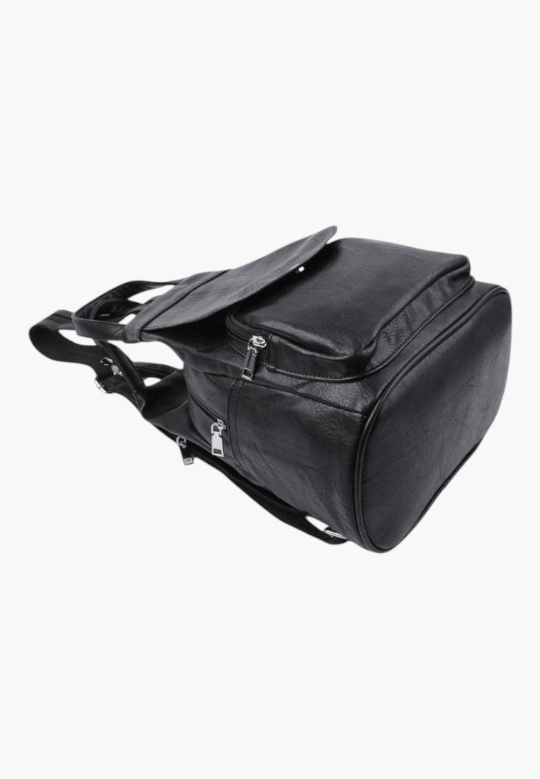 Falio black faux leather urban backpack with multiple zippered pockets and A4 capacity for daily use