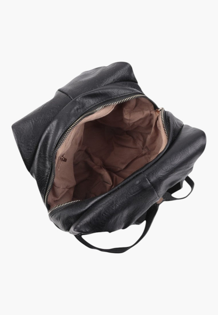 Falio urban women's backpack in black faux leather with a zippered main compartment and beige interior lining