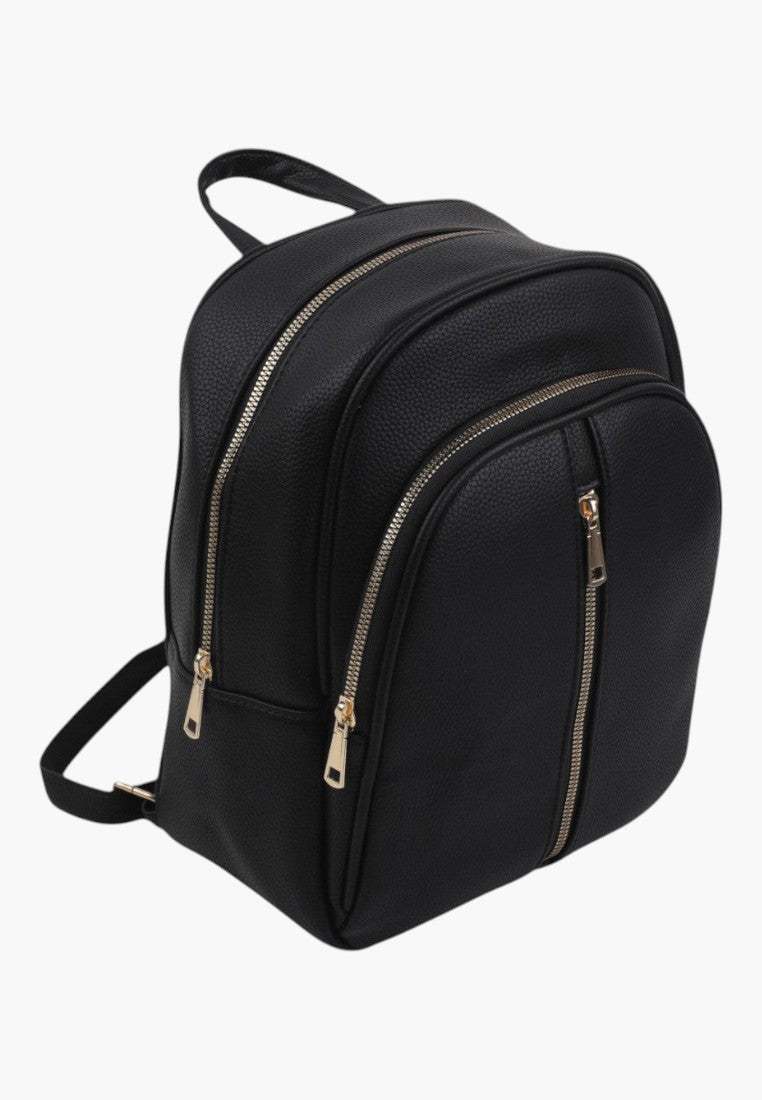 Falio stylish black faux leather urban backpack with gold zippers and spacious compartments for daily use
