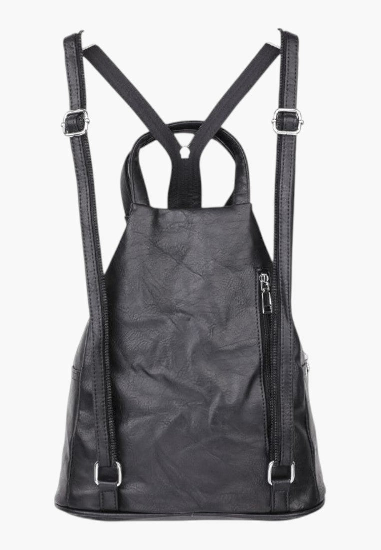 Falio black faux leather urban backpack with adjustable straps and zippered pockets for daily use