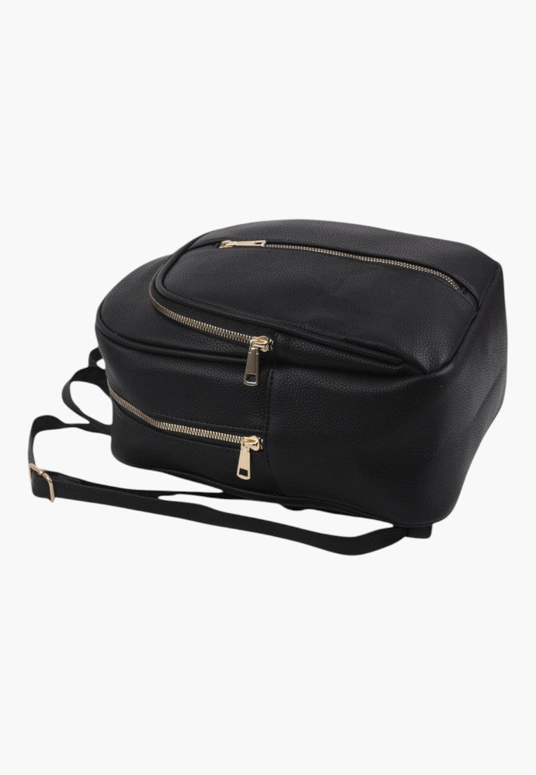 Falio black faux leather urban backpack with gold zippers and adjustable straps for daily use