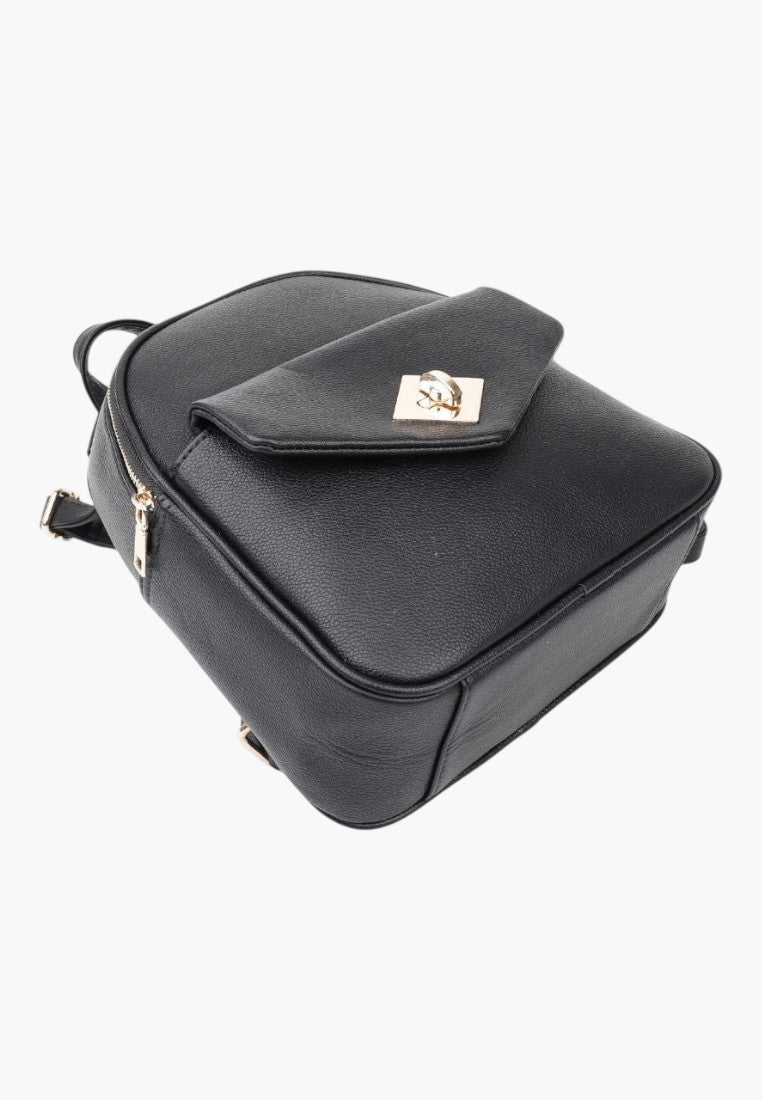 Falio black faux leather urban backpack with gold hardware, multiple compartments, and a secure zip closure.