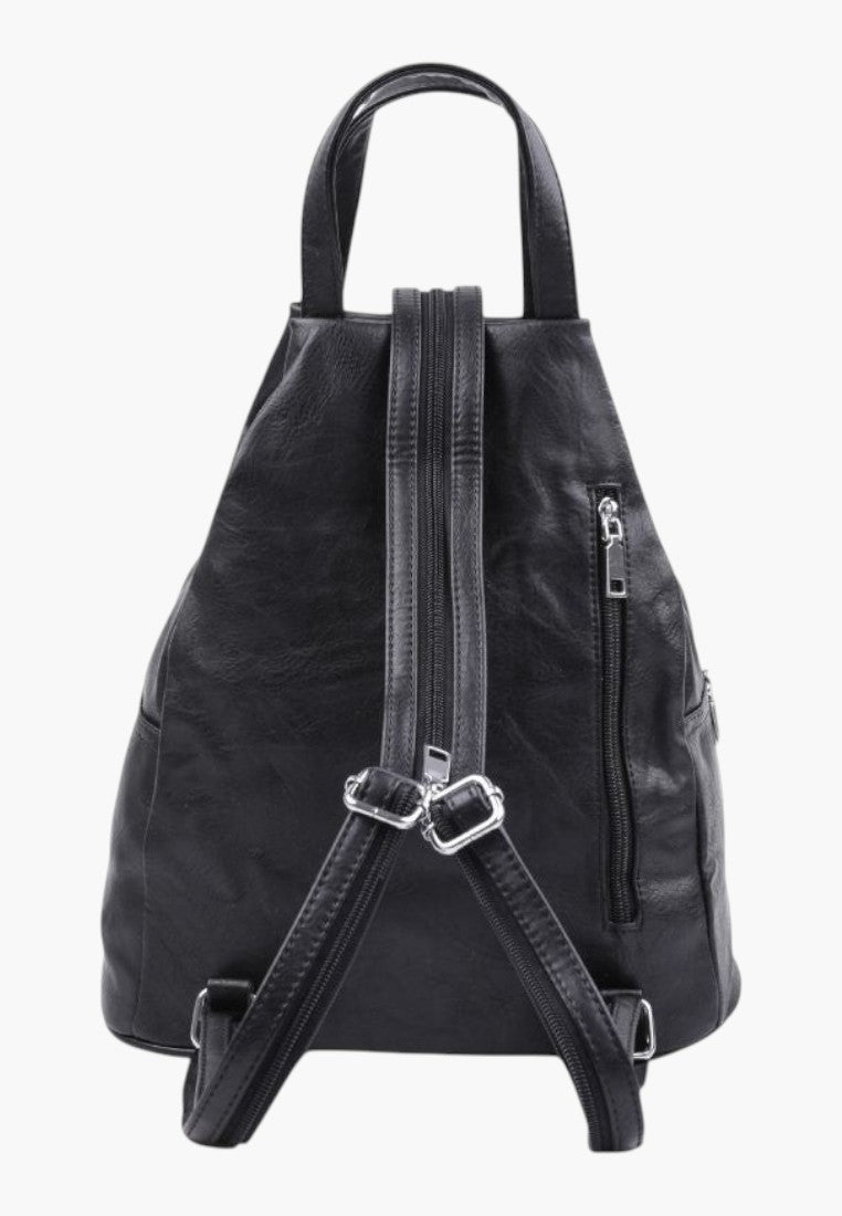 Falio black faux leather urban backpack with adjustable straps and secure zippered pockets for daily use