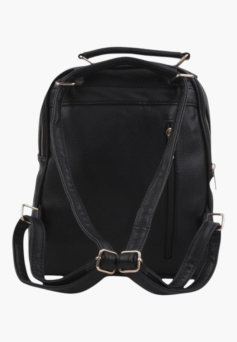 Falio black faux leather urban backpack with adjustable straps and back zipper pocket