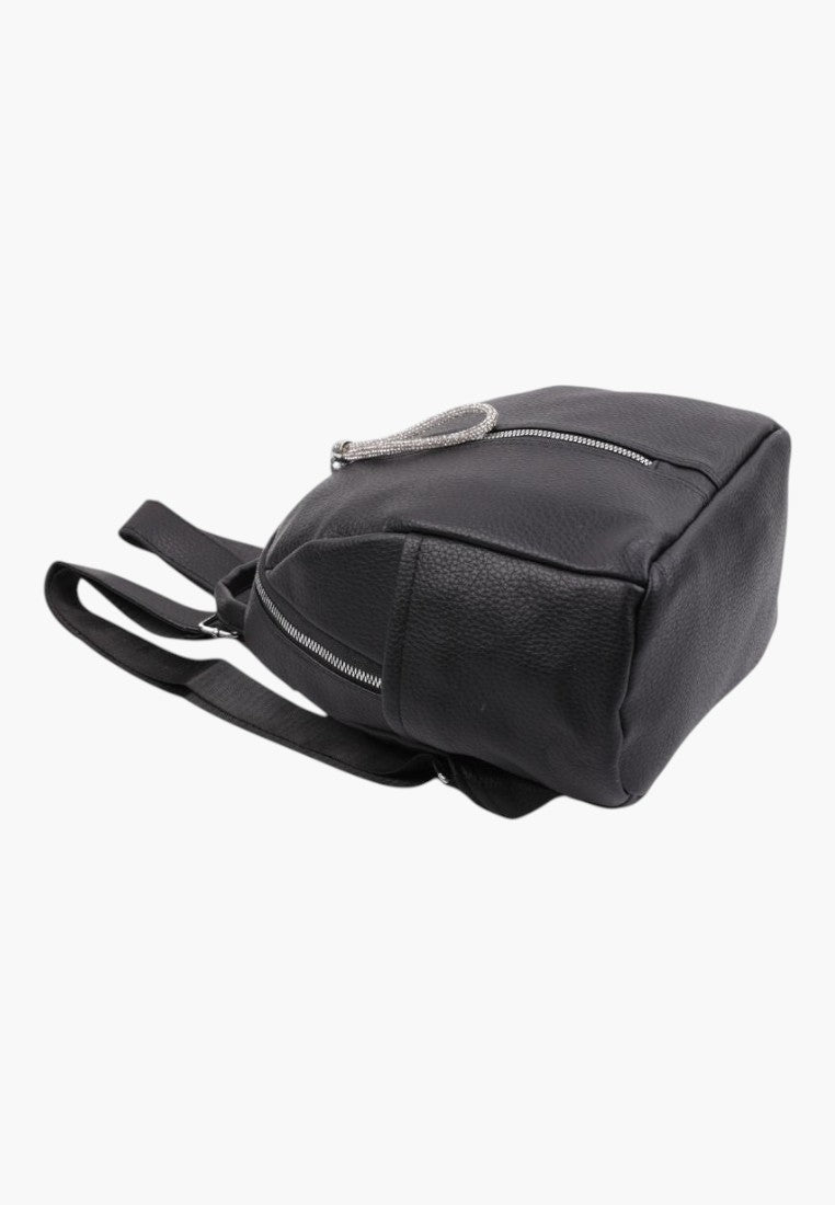 Falio black faux leather urban women's backpack with a zippered closure and compact design