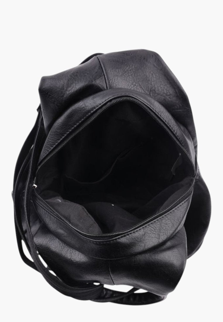 Falio black faux leather urban backpack with a spacious main compartment and secure zipper closure