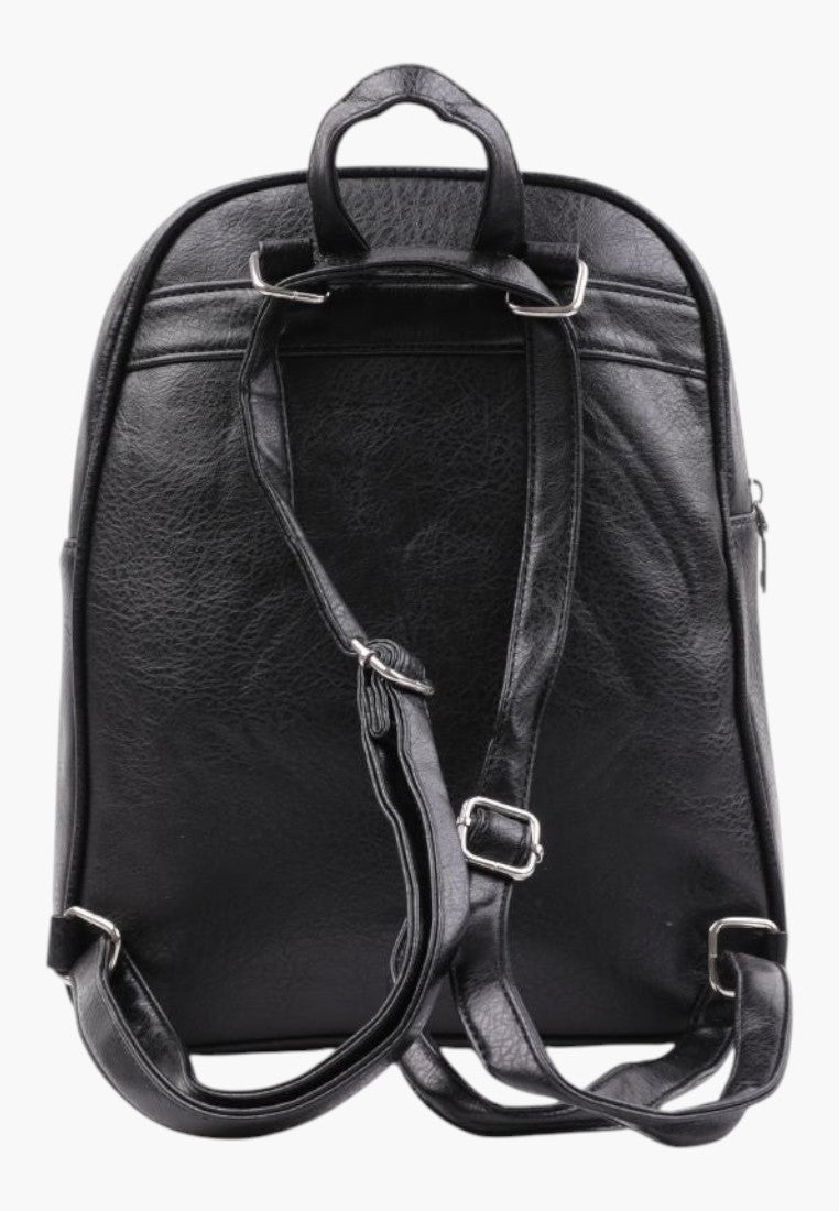 Falio black faux leather urban backpack with adjustable straps and zippered compartments for daily use