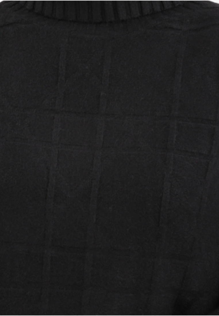 Falio black plus size women's sweater with a mock neck and subtle grid texture pattern