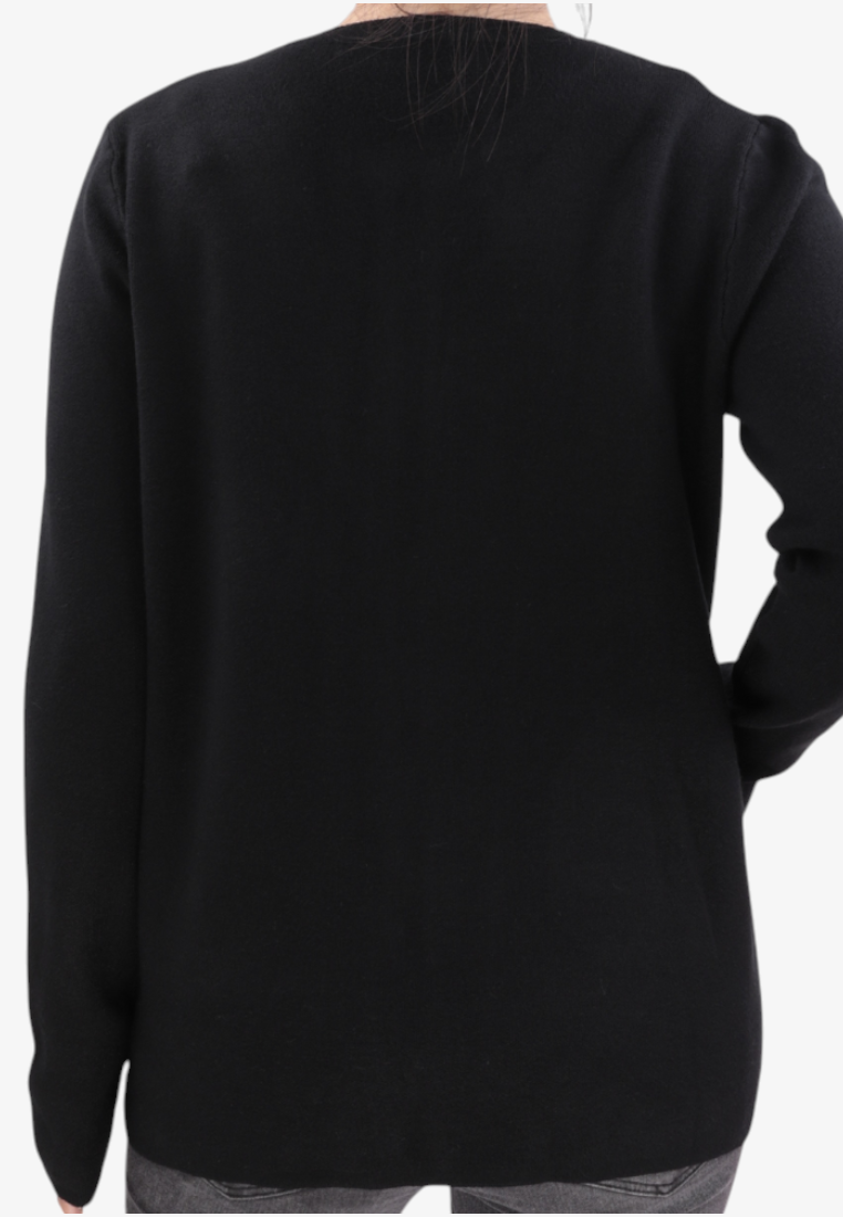 Falio black plus size viscose sweater with long sleeves and pockets, back view