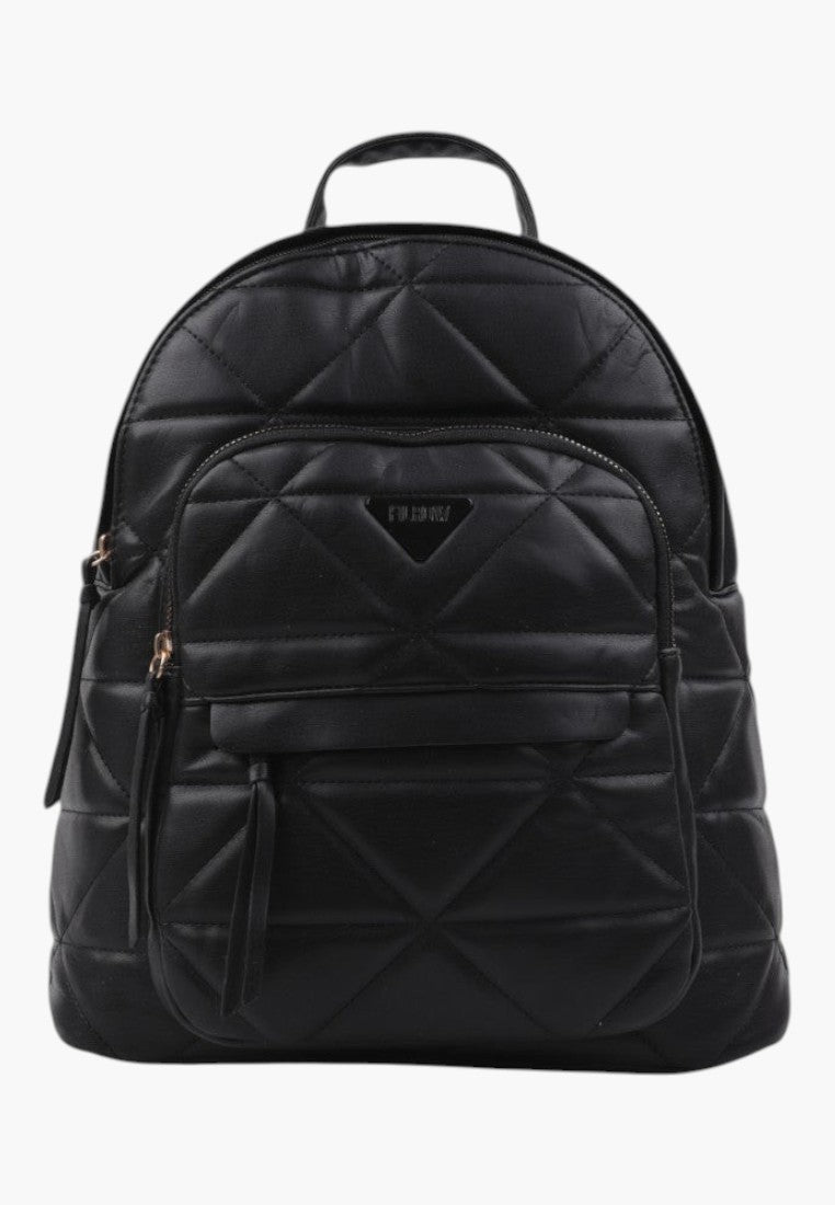 Falio black quilted urban backpack made of eco-leather with a front zipper pocket and spacious main compartment