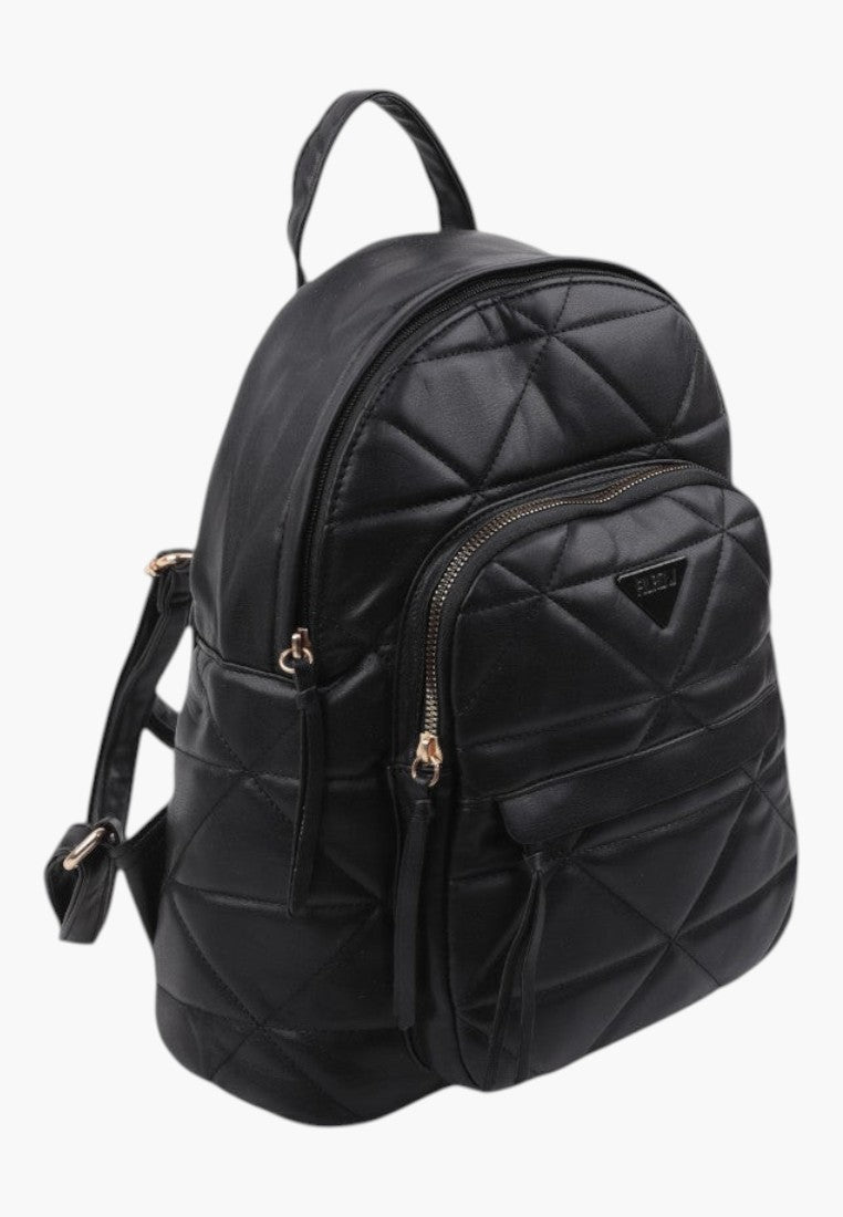 Falio black quilted urban backpack made of eco-leather with a zippered front pocket and gold-tone hardware