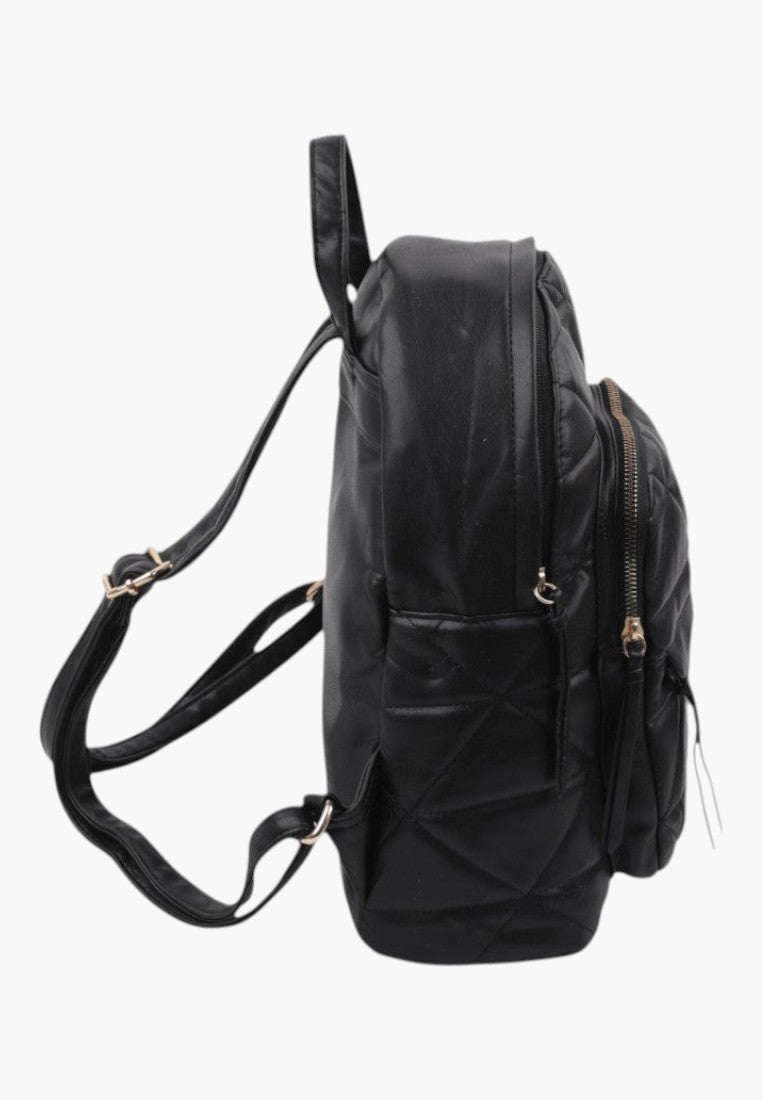 Falio black urban backpack made of quilted eco-leather with a zippered front pocket and adjustable shoulder straps