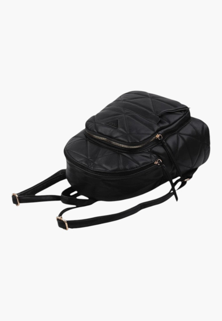 Falio black urban backpack made of quilted eco-leather with zippered compartments and adjustable shoulder straps