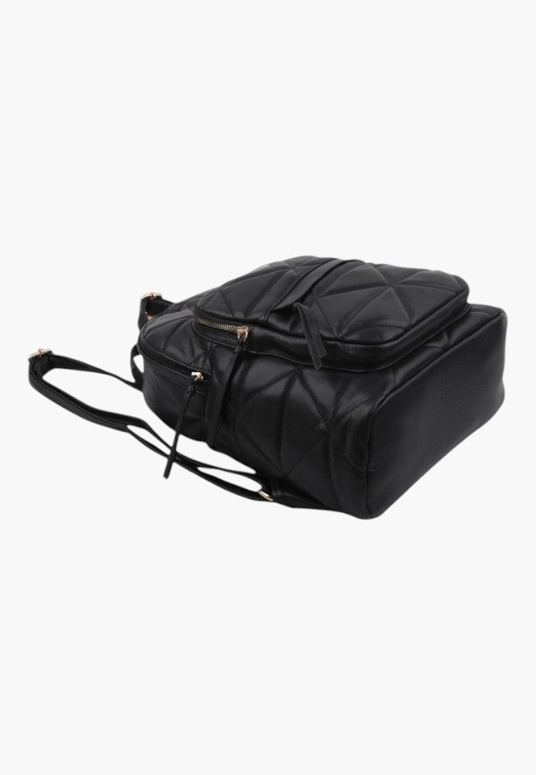 Falio black quilted faux leather urban backpack with zippered compartments and adjustable straps