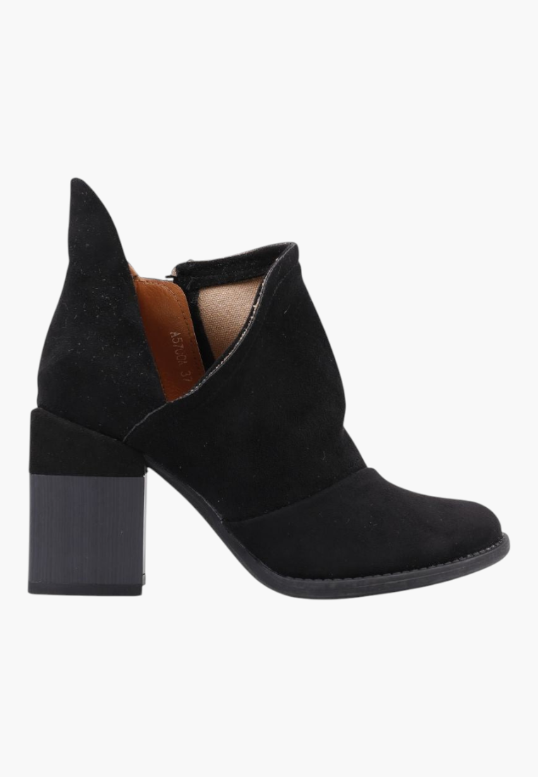 Falio black suede ankle boots with a stable block heel and side zipper detail for a stylish autumn look
