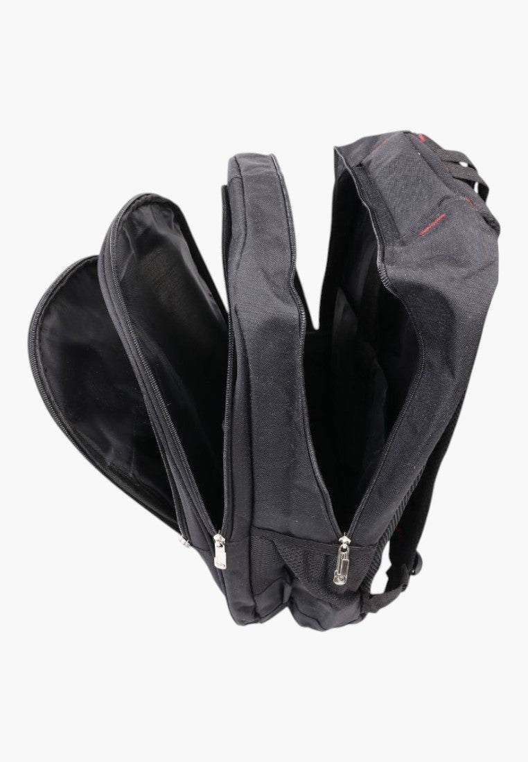 Falio 30L black unisex urban backpack with three zippered compartments and durable fabric for school or travel
