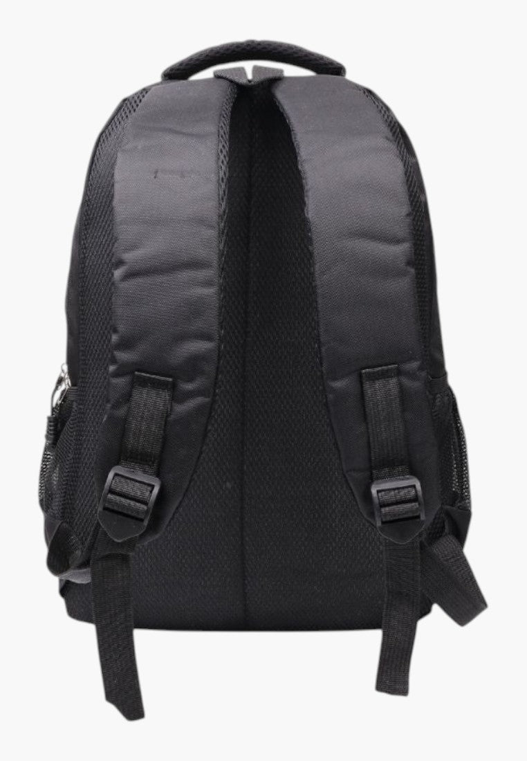 Falio black 29-liter urban backpack showing the padded back panel and adjustable shoulder straps