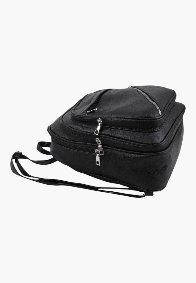 Falio black urban women's backpack with multiple zippered compartments and a modern, minimalist design.