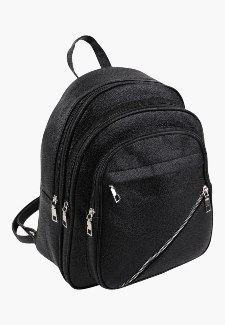 Falio stylish black urban women's backpack with multiple zippered compartments and a textured finish