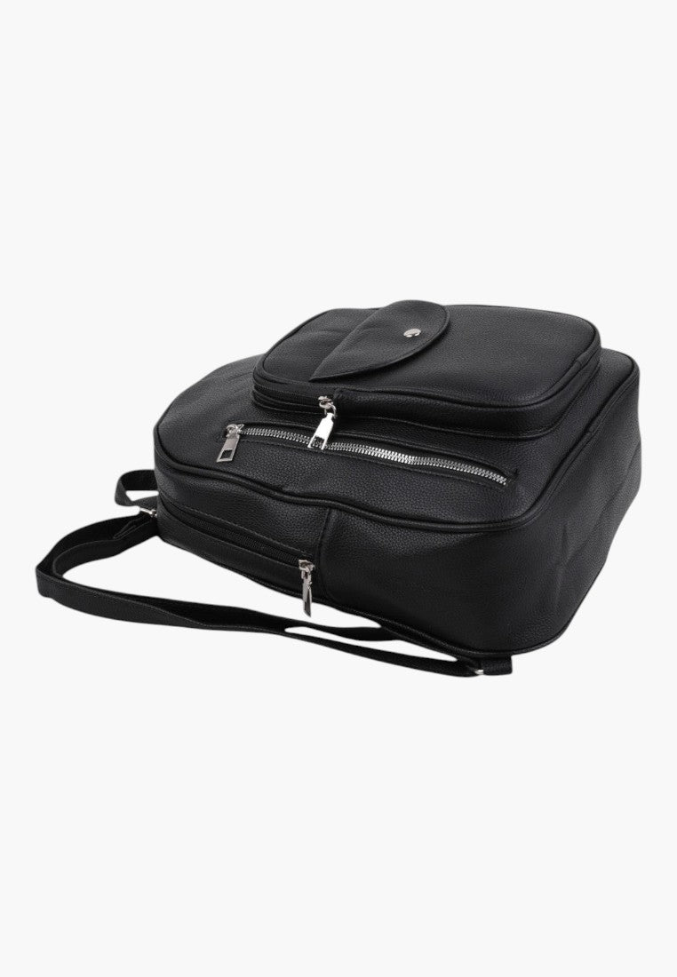 Falio elegant black urban women's backpack with multiple zippered compartments and a front flap pocket