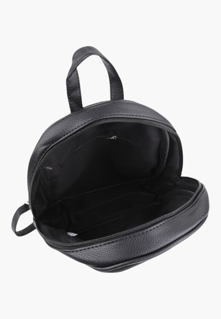 Falio elegant black urban women's backpack with a textured finish and open zippered main compartment
