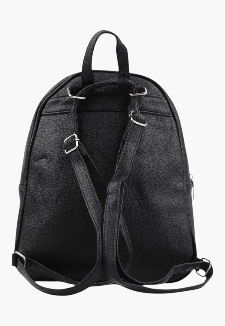 Falio elegant black urban women's backpack with adjustable straps and textured finish, back view