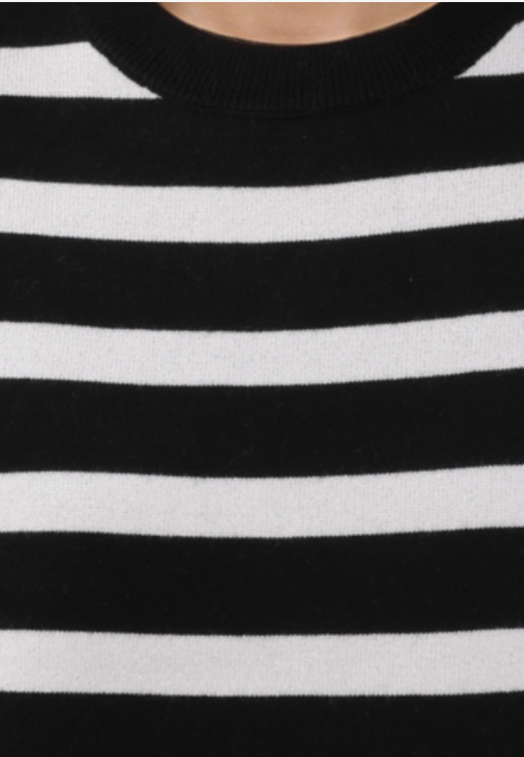 Falio black and white striped viscose blend sweater with a classic round neckline