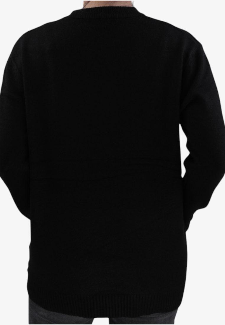 Falio black women's wool and cashmere blend sweater with a round neck and long sleeves, back view.