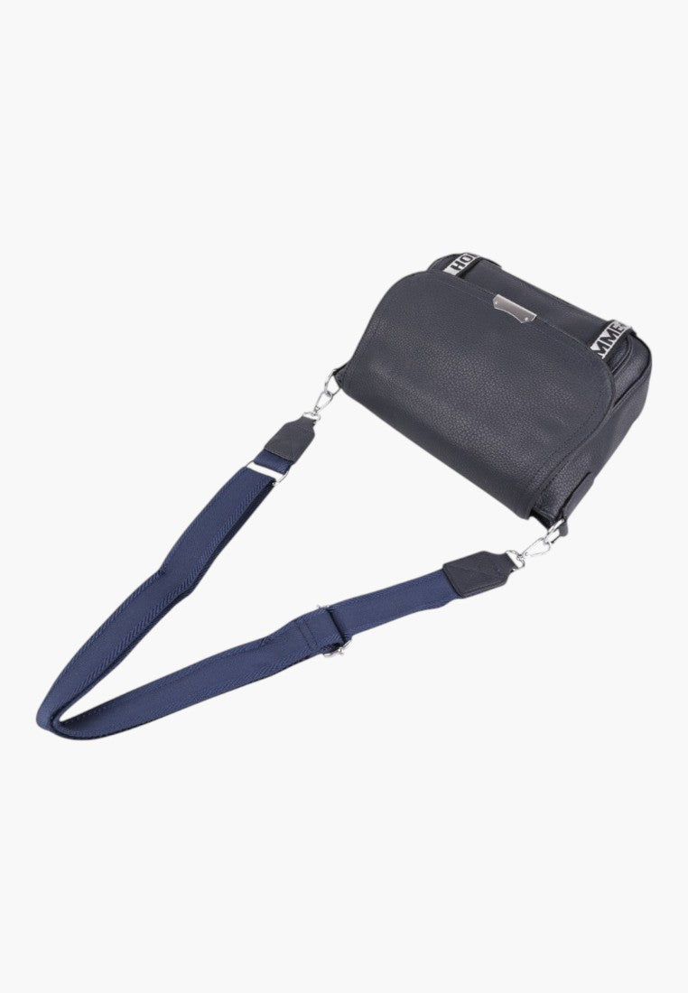 Falio blue faux leather crossbody bag with an adjustable shoulder strap and zippered compartments