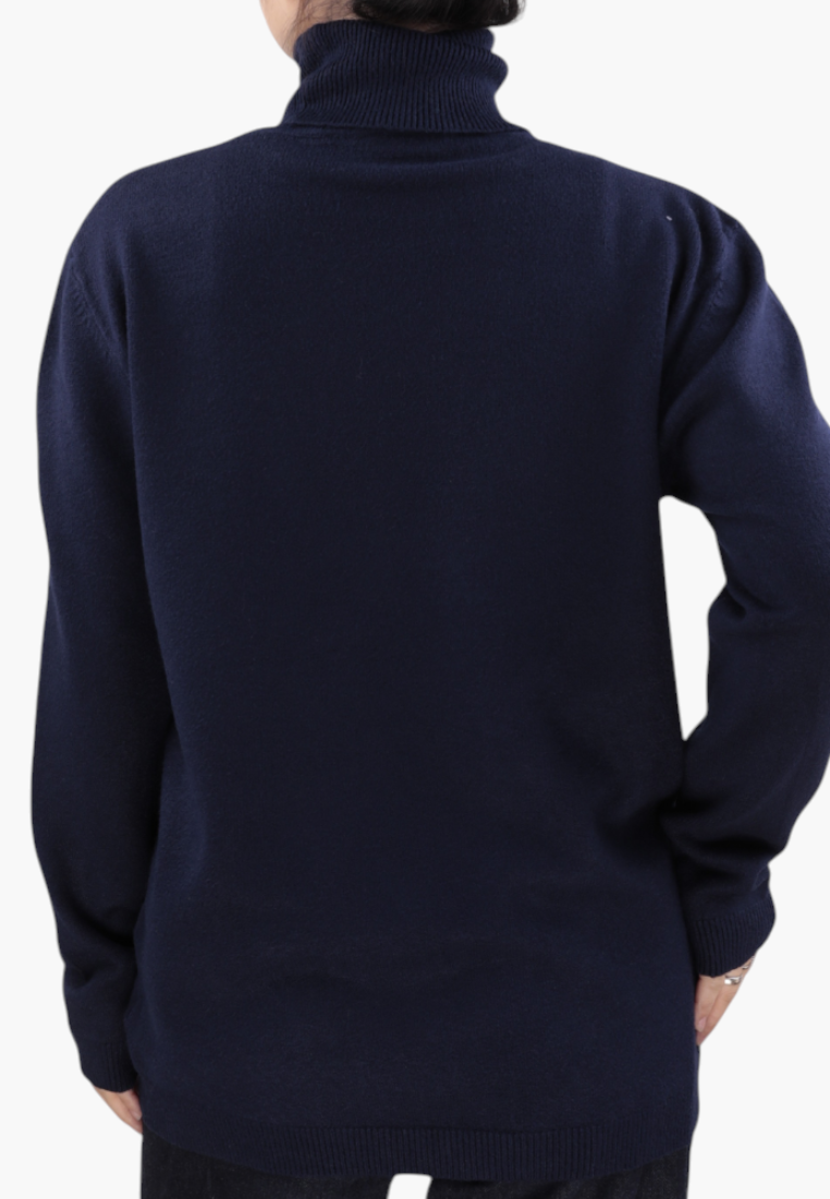 Falio blue mock neck sweater for women made from a soft viscose blend with long sleeves and a classic fit