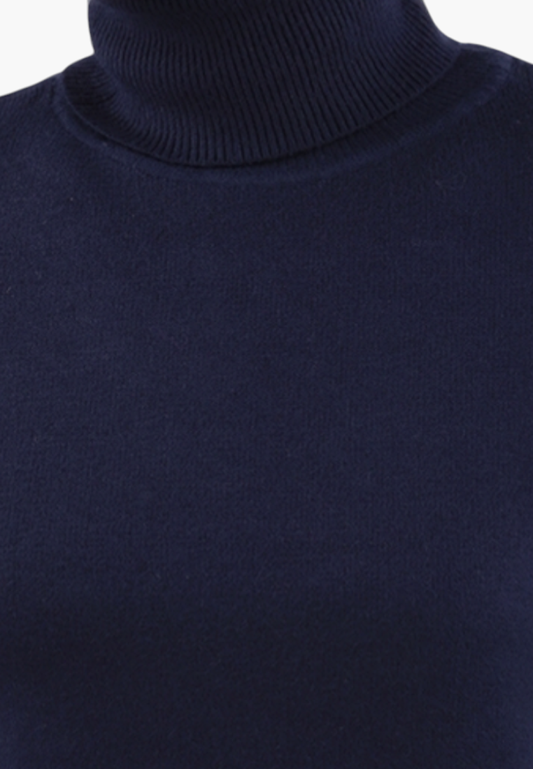 Falio blue mock neck sweater in a soft viscose blend with ribbed collar detail