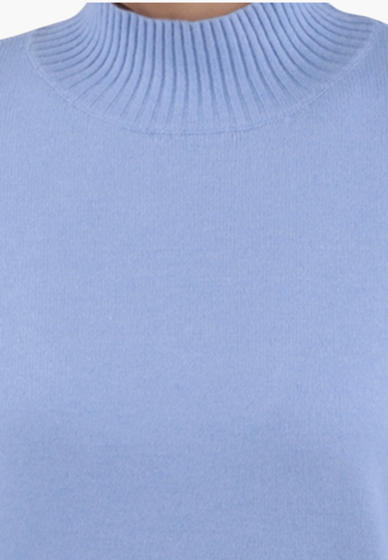 Falio blue plus size sleeveless sweater with a ribbed mock neck collar in a soft knit fabric