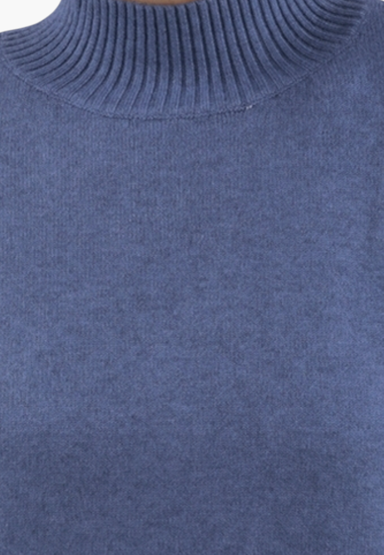 Falio blue viscose sweater with a classic ribbed mock neck design, perfect for casual and elegant outfits.