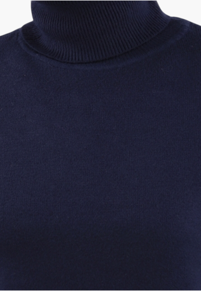 Falio blue mock neck sweater made from a soft viscose blend with a ribbed collar and minimalist design