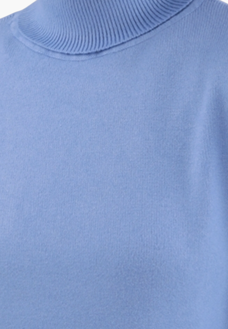 Falio blue plus size viscose blend sweater with a ribbed mock neck collar