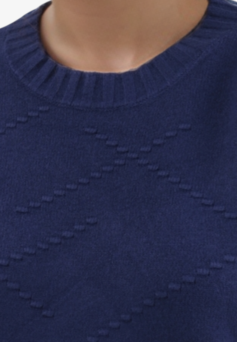 Falio blue wool and cashmere blend sweater with a round neckline and subtle textured diamond pattern detail
