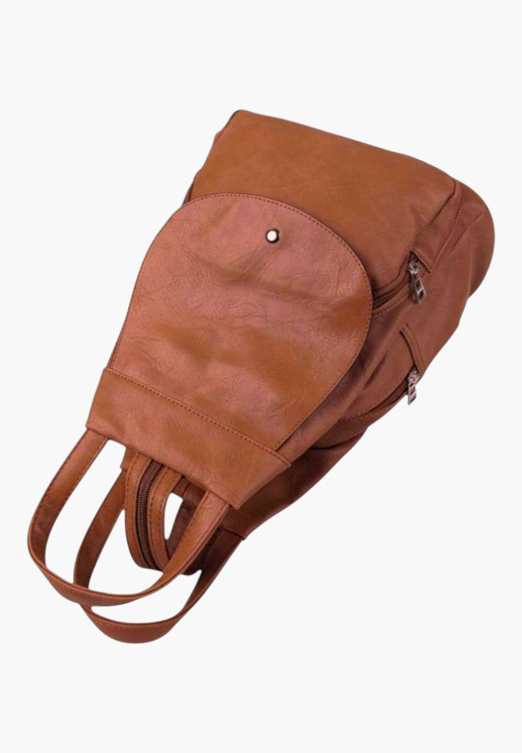 Falio brown faux leather urban backpack with multiple zippered pockets and A4 capacity for daily use