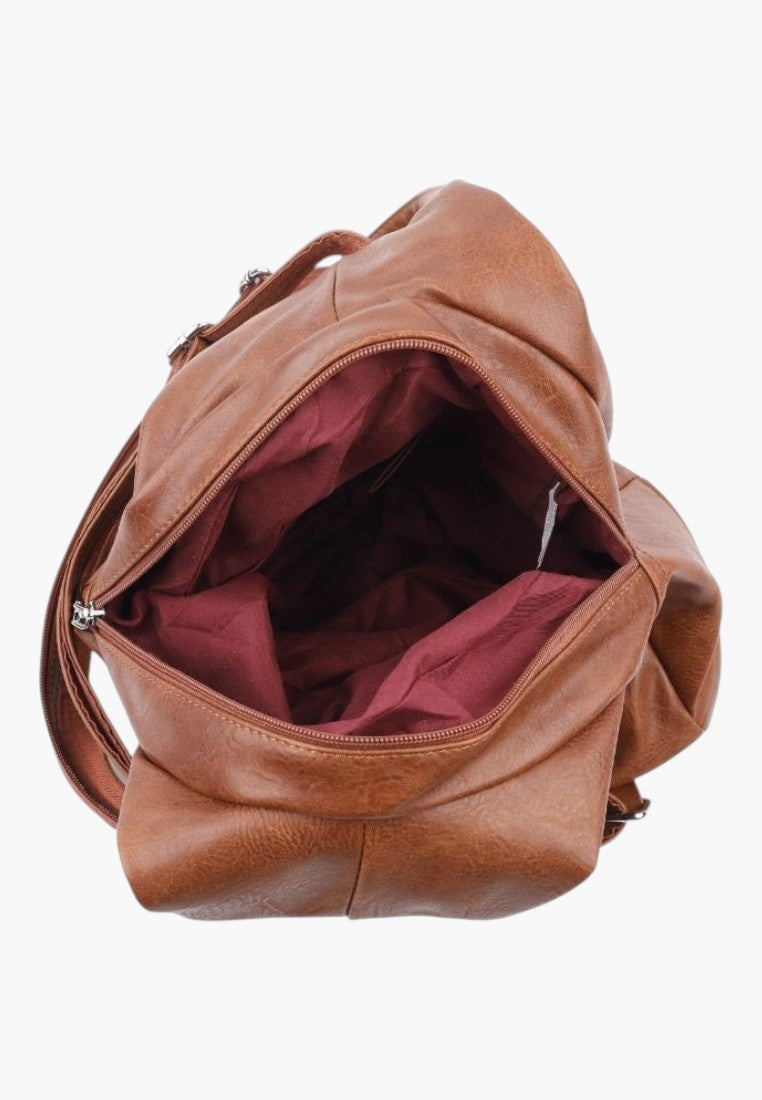 Falio brown faux leather urban backpack with a spacious interior and secure zipper closure