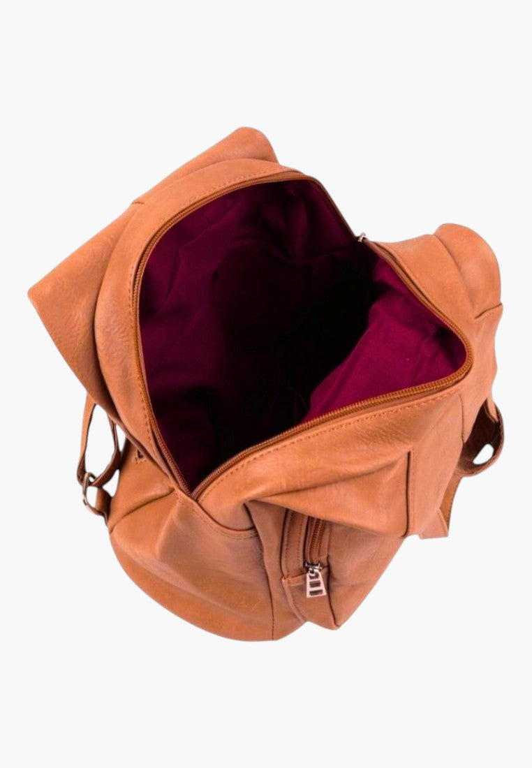 Falio brown faux leather urban backpack with a spacious main compartment and zippered closure