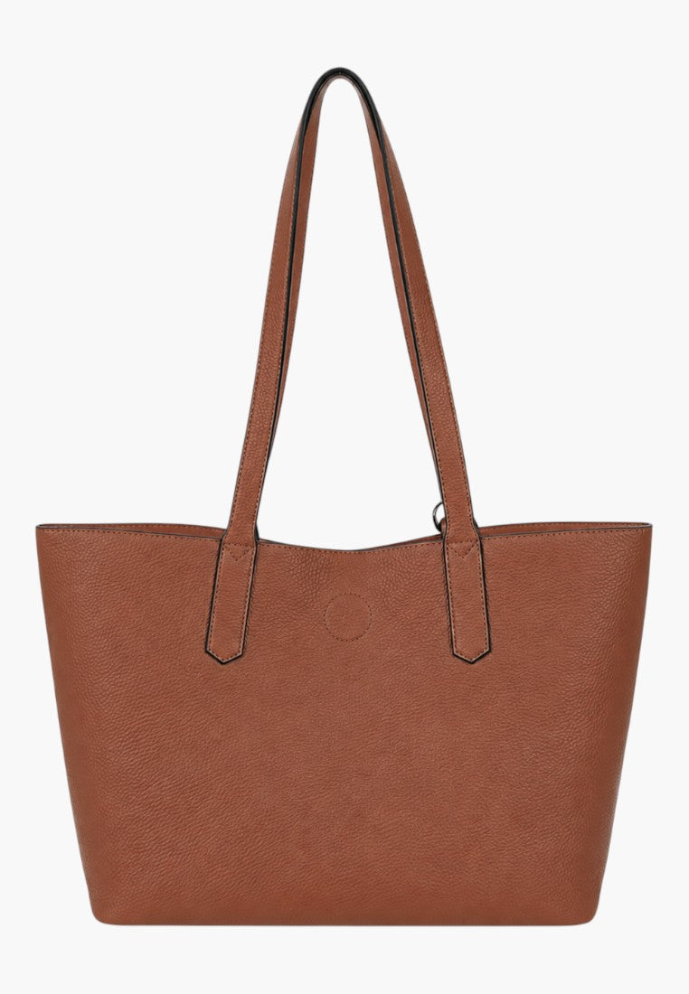 Falio brown faux leather shopper bag with long shoulder straps and spacious A4 interior for daily use