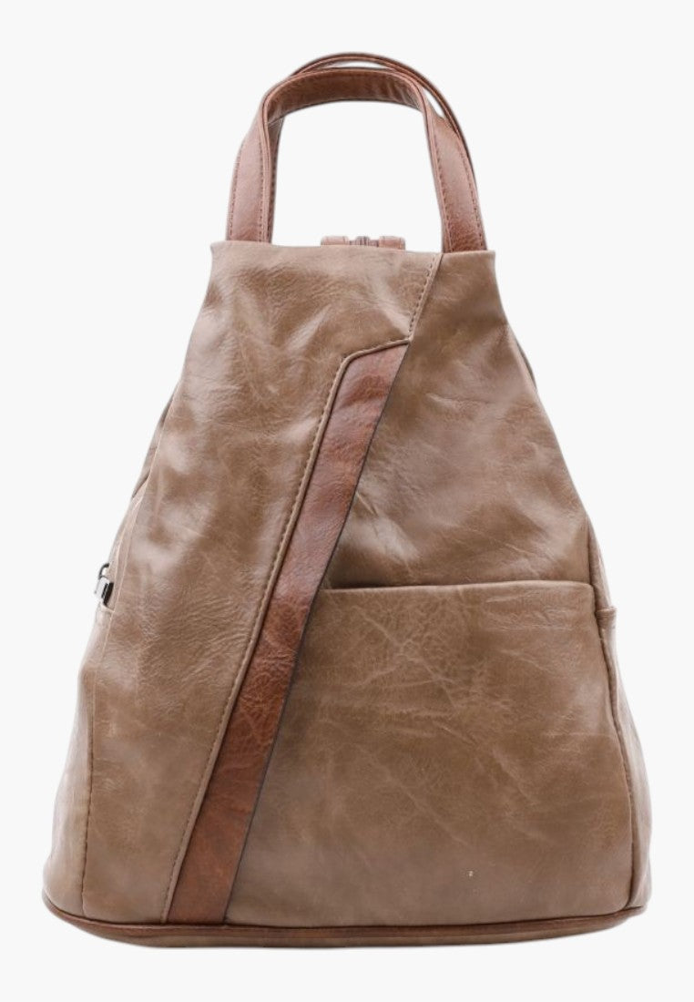 Falio brown faux leather urban backpack with a sleek minimalist design and top handle for daily use.