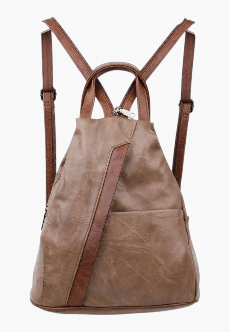 Falio brown faux leather urban backpack with adjustable straps and a sleek modern design for daily use.